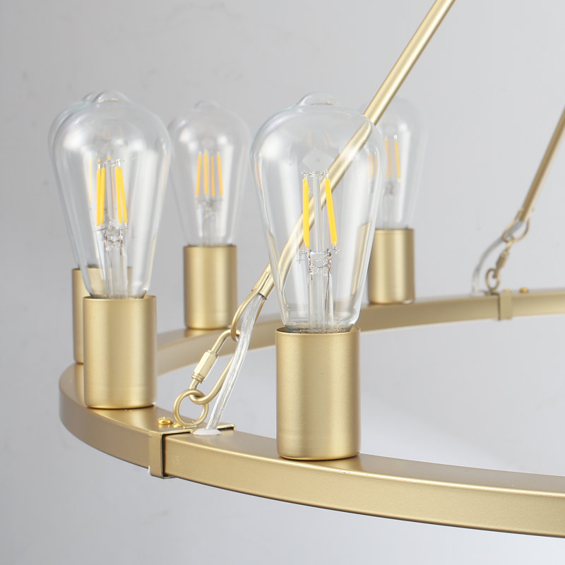 Luminaire de style chandelier de style campagnard rond à 16 lumières de 31 pouces avec ampoule E26, Or