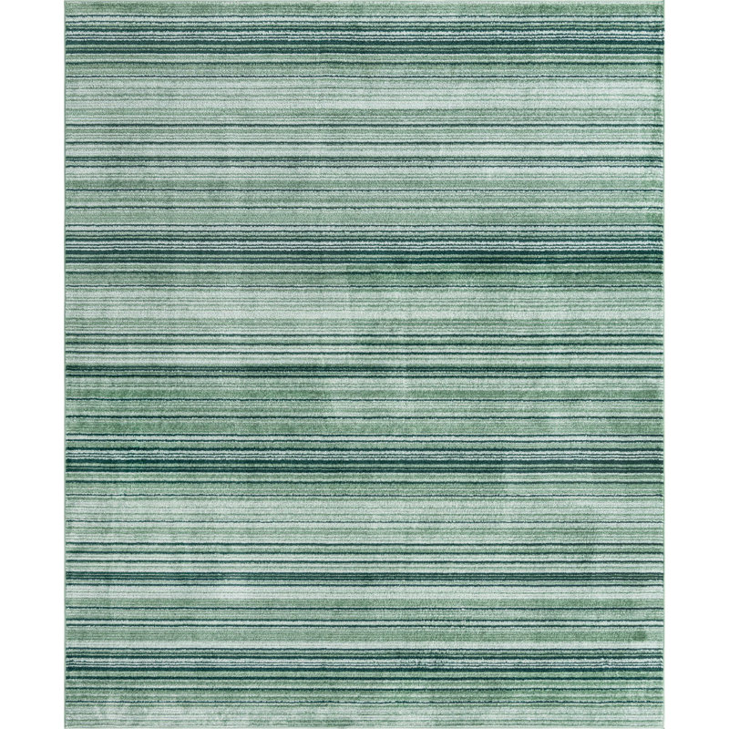 Tapis d'intérieur rayé Hulsey, Green, Rectangle 9 pi x 12 pi