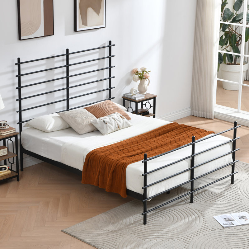 Modern Metal Platform Bed Frame with Colorful Horizontal Bars - Multiple Colors Available, No Box Spring Needed, Sturdy Steel Construction, Easy Assembly