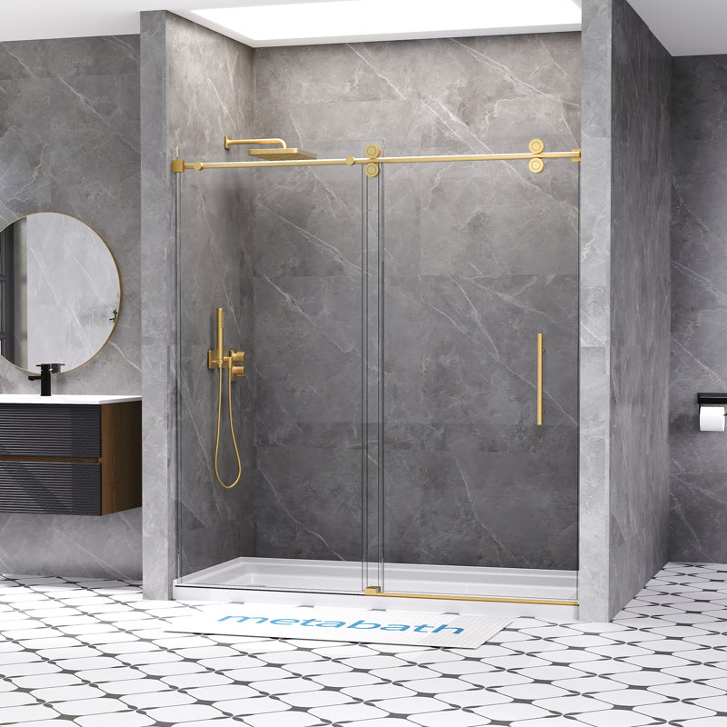 66"-72"  W X 76"  H Single Sliding Frameless Shower Door with 3/8"(10mm) Tempered Clear Glass, Brushed Gold