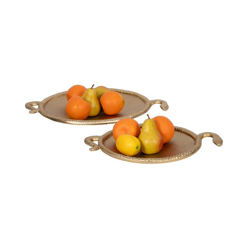 Leaira Gold Metal Round Decorative Tray