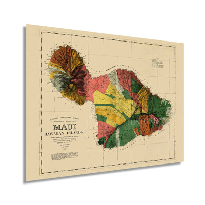 1885 - Carte de Maui, Hawaï, sur papier