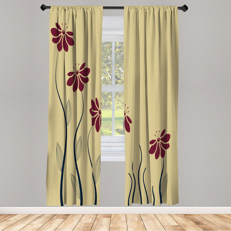 Microfiber Floral Semi-Sheer Rod Pocket Curtain Panels, 28" W x 95" L, Red/Green/Yellow