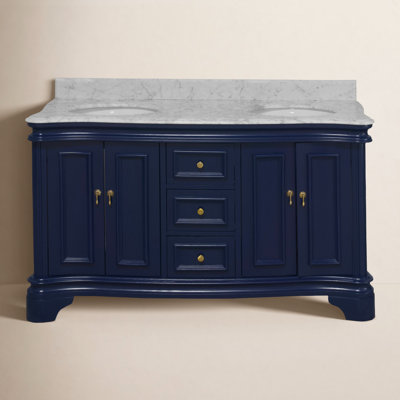 Twain 60" Double Bathroom Vanity Set with Royal Blue Cabinet and Carrara Marble Countertop