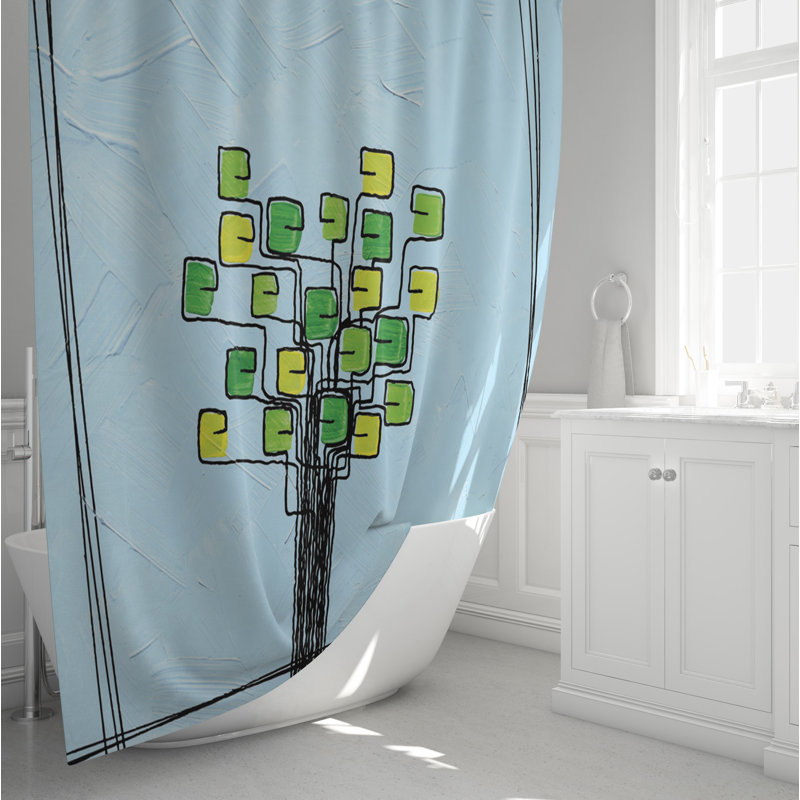Rideau de douche Sharin, Bleu / Vert / Jaune, H 72 po x l 70 po