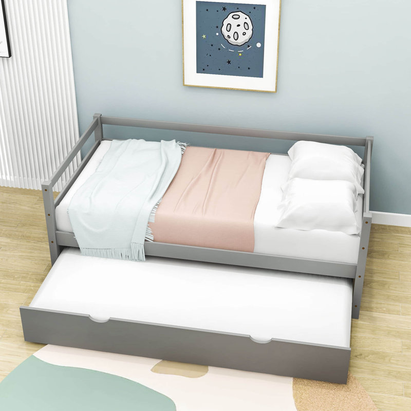 Twin Wooden Daybed with Twin Size Trundle, Gray