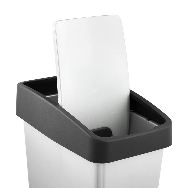 Keeeper waste bin with flip lid, Slver, 6.60, 47.50" H x 24" W x 39.50" D