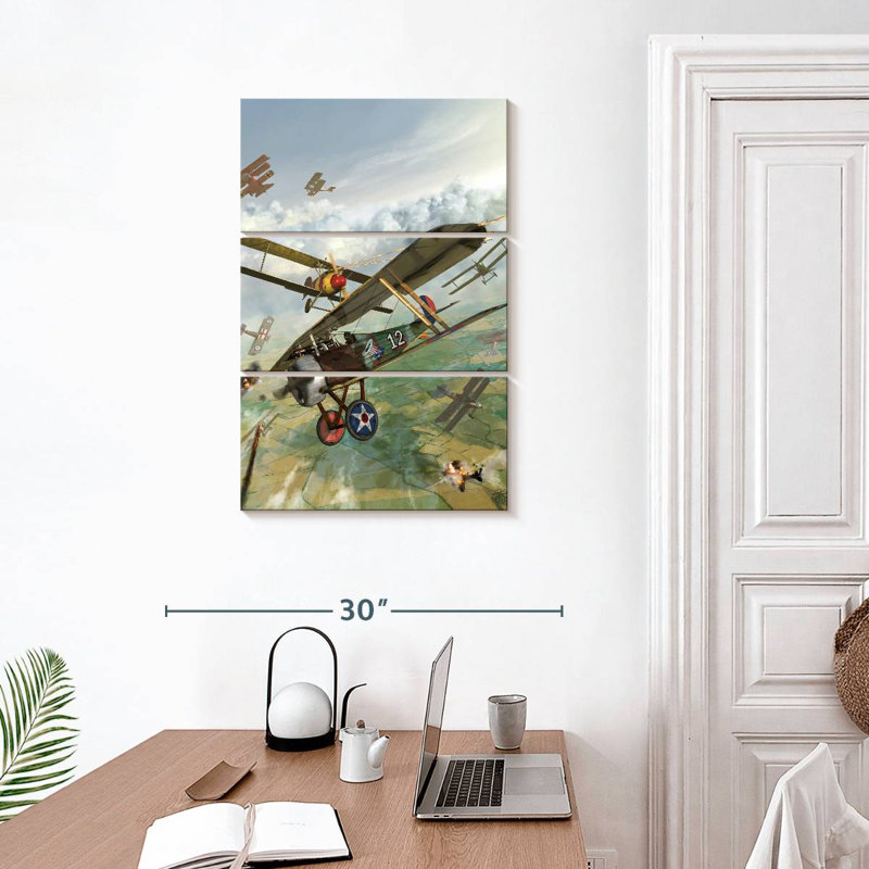 Mehar WWI US Biplane Attacking Germans, 32" H x 20" W