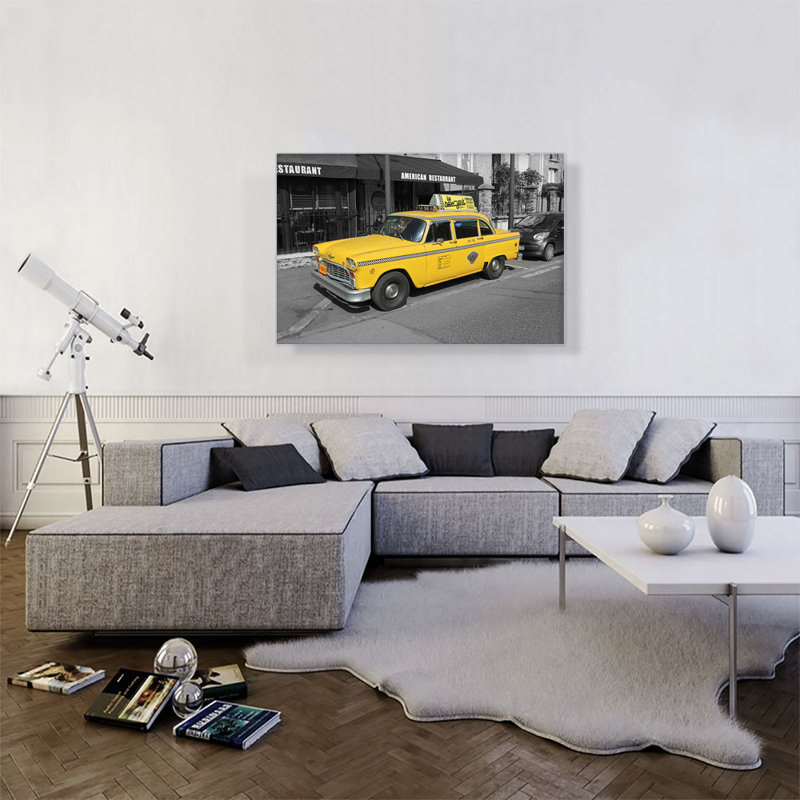 New York City, restaurant, jaune, cabine - reproduction de photo sur toile tendue, H 26 po x l 40 po x 1,5 po