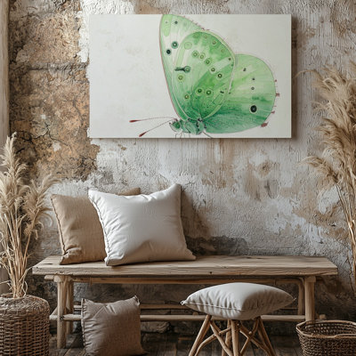 Toile, art mural, aquarelle, illustration d'un papillon dans des tons vert clair avec vert foncé de qualité supérieure prêt à accrocher moderne