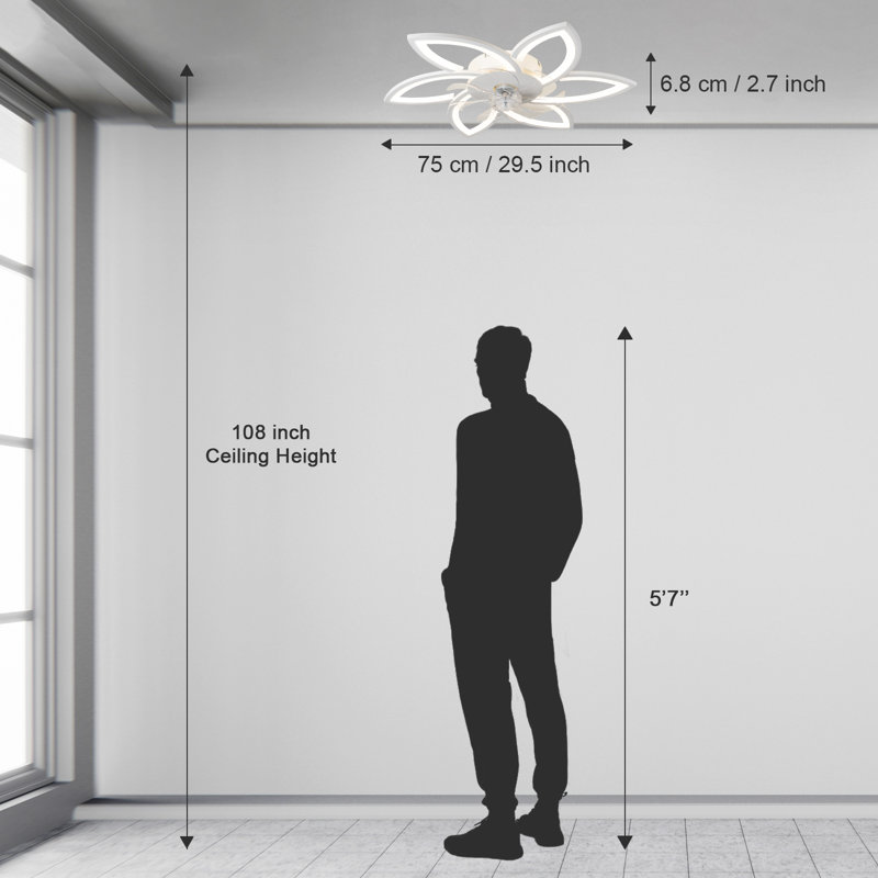Ventilateur de plafond intérieur à 7 pales 29,53 po avec éclairage Acea, Blanc