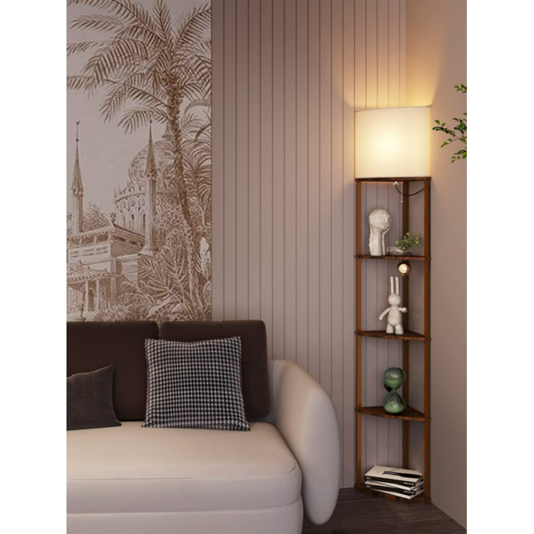 Orren Ellis 64 Fancy Edge Corner Display Floor Lamp with Shelves