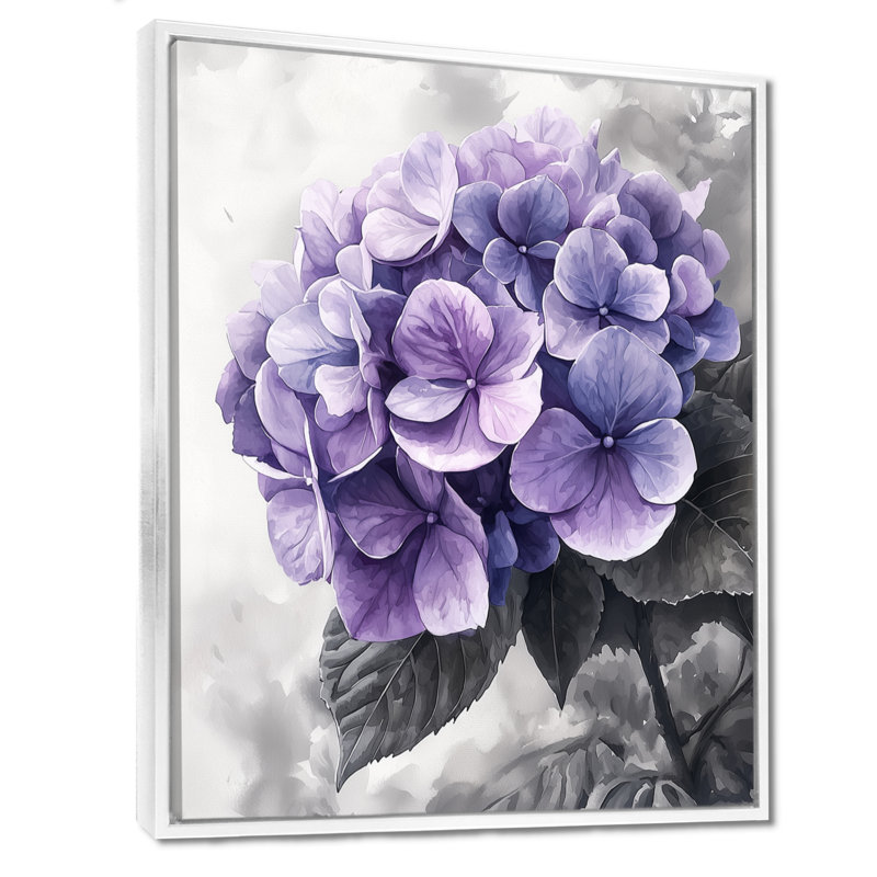 «Mauve mauve», art mural Hortensia II, H 32 po x l 24 po, Impression encadrée flottante, Blanc