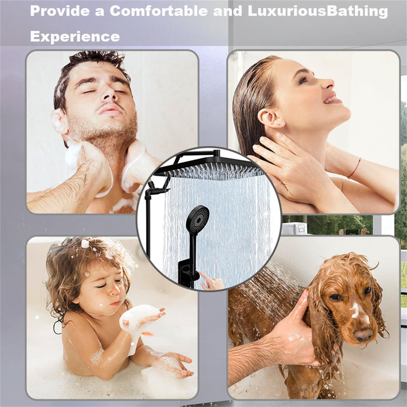 13-Inch Handheld Shower Head With Dual Rainfall Spray, Button Switch, 3 Spray Modes, Adjustable Extension Arm & 71-Inch Stainless Steel Hose