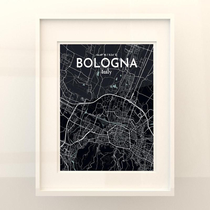 Carte de la ville d'Italie, ensemble d'art graphique non encadré, H 20 po x l 16 po, Gris/noir