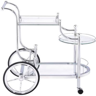 3 Serving Cart, , , Polished Finish, Storage And Placement, Tempered Glass Surface Dining Room Display, Contemporary Style, Glass, Area