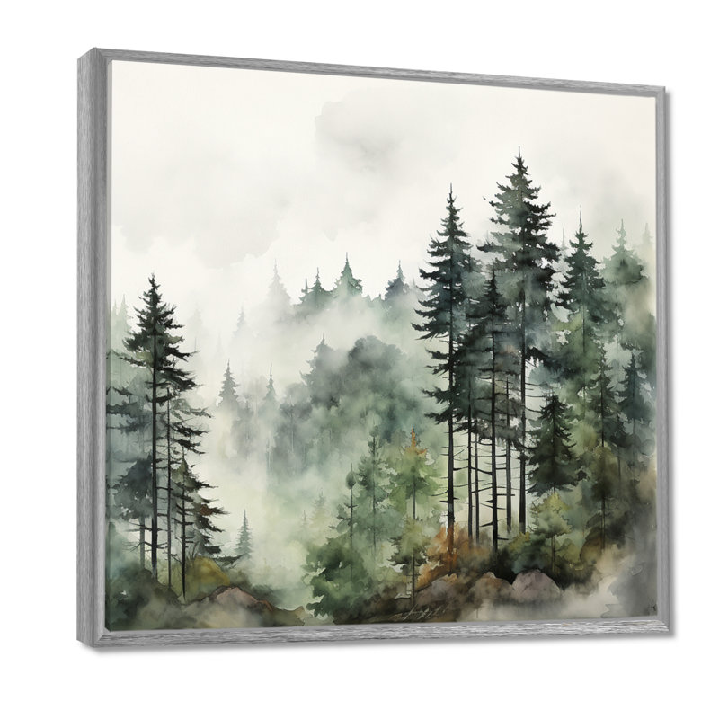 «Forest Pine Tree Misty Morning I», reproduction d'art sur toile, forêt pin, H 30 po x l 30 po, Argent argent