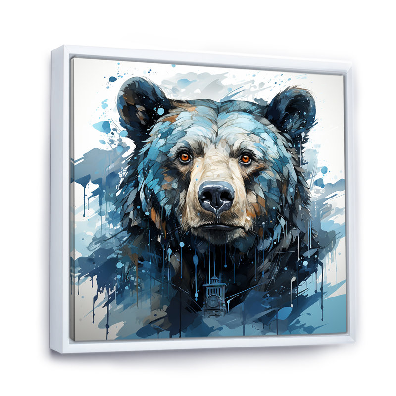 Représentation abstraite d'un mouvement d'ours sur toile, H 36 po x l 36 po x P 1,5 po, Cadre flottant blanc