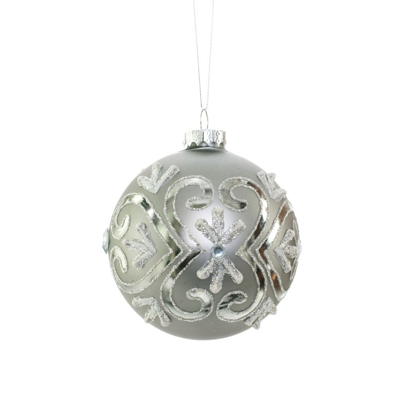 Ornement en forme de boule grise scintillante