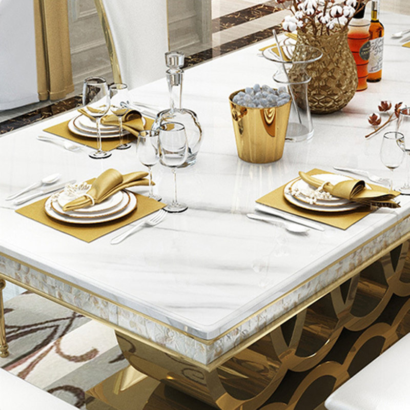 Luxury Modern Marble Rectangular Dining Table Sets, 30.7"H x 78.7"L x 39.3"W