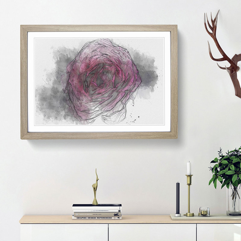 Fuscia Pink Carnation in Abstract - Picture Frame Graphic Art Print, 36cm H x 48cm W x 2cm D, Oak Framed