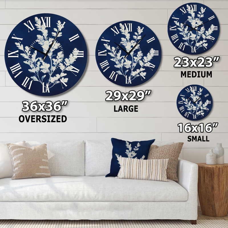 Algues bleu de Prusse - Horloge murale côtière en métal silencieux, Surdimensionné