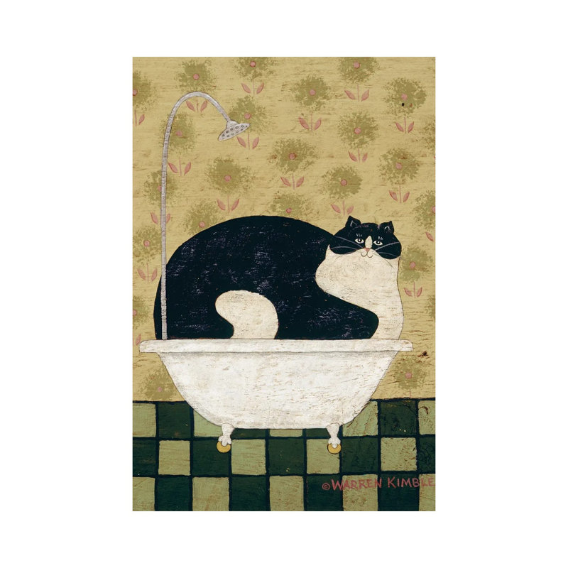 Chat dans une baignoire en étain - impression d'art mural