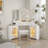Modern Corner Vanity Set with Lighted Mirror and Outlets, Fluted Makeup Vanity Desk with Large Storage Cabinets-698681384