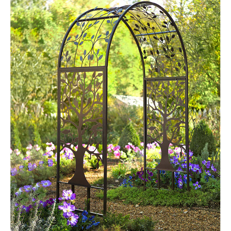 Melina Metal Arched Garden Arbor with Tree of Life Design