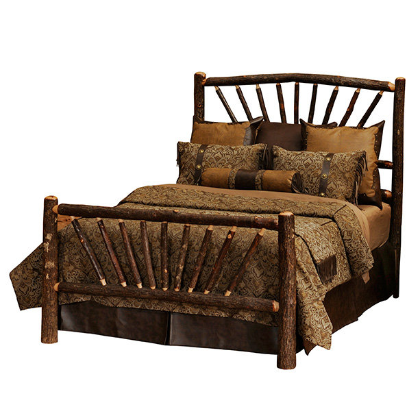 Fireside Lodge Hickory Log Sunburst Bed - Queen - Cinnamon, Queen, Rustic Alder