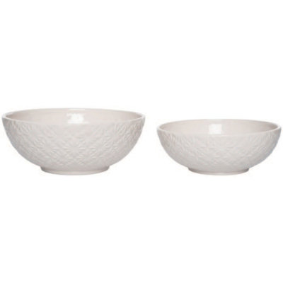 VIP Ceramic 8.98 in. White Floral Geometric Serving Bowl Set of 2