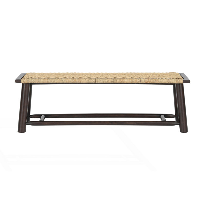 Farmhouse Modern Rattan Bench, Walnut