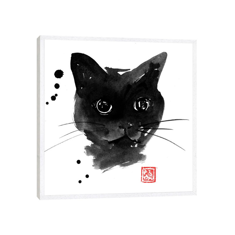 Chat Noir by Péchane - Print on Canvas, 93.98 cm H x 93.98 cm W, White Framed