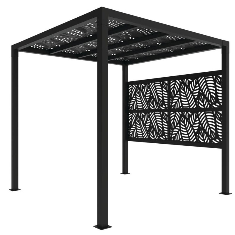 8 Ft. Matte Black Aluminum Pergola with Leaf Canopy