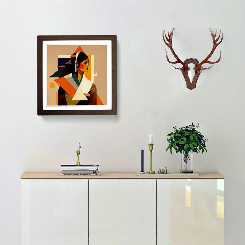 Indian Woman Suprematism - Single Picture Frame Print on Wood, Walnut