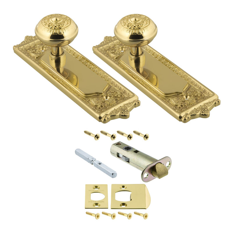 Egg & Dart Plate with Egg & Dart Door Knob, Polished Brass, 2.375"