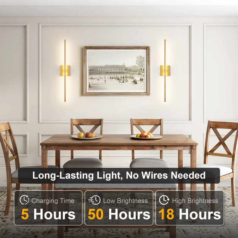 2-Pack Rechargeable Wall Sconces with Remote Control, Non-Hardwired, Gold
