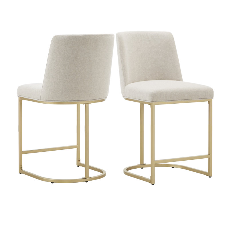 Upholstered Counter Stool with Metal Frame, Beige, Counter Stool (24" Seat Height)