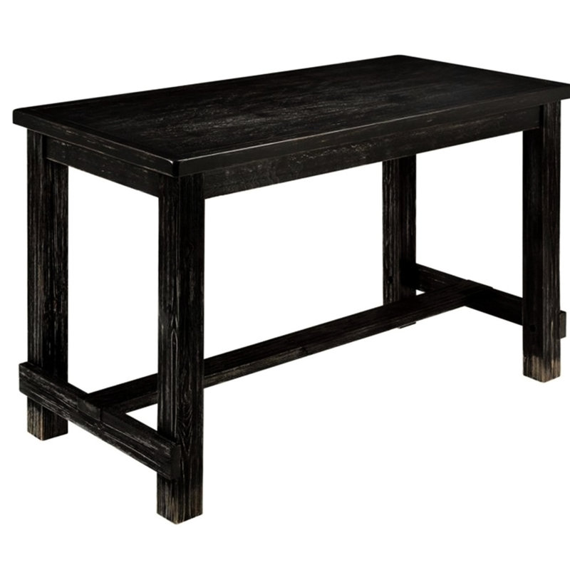 Table de salle à manger à hauteur de comptoir noire antique - Bois massif avec détails vieillis