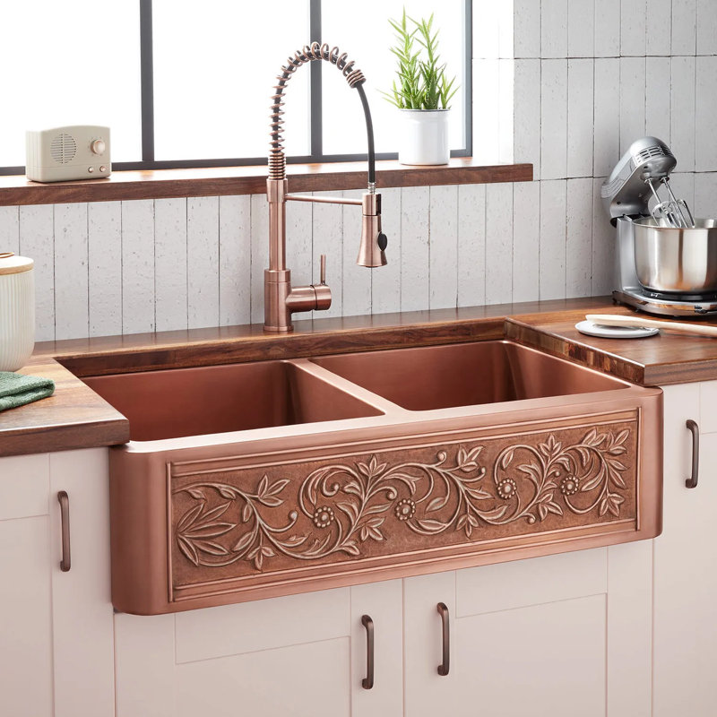 Vine 36" L x 22" W Double Basin Farmhouse Kitchen Sink