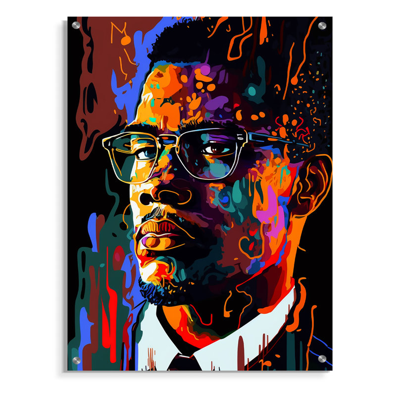 Malcolm X Illustration I - Art mural acrylique de célébrité pour la cuisine, H 20 po x l 12 po