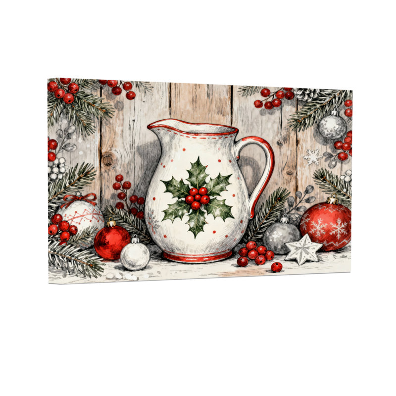 Christmas Christmas Pitcher With Holly And Berries, 12" H x 18" W