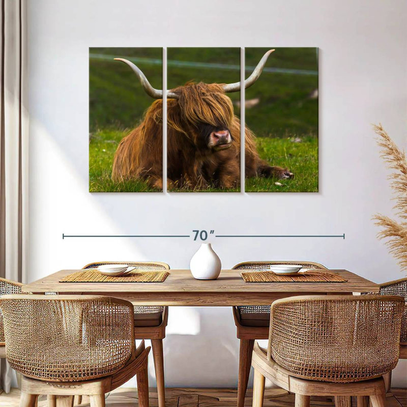 Brampt Highland Cow sur herbe, H 36 po x l 57 po