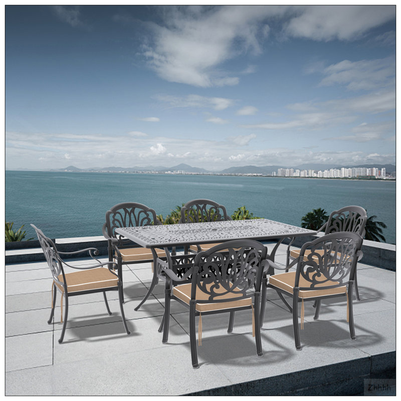 7-Piece Set Of Cast Aluminum Patio Furniture With Cushions