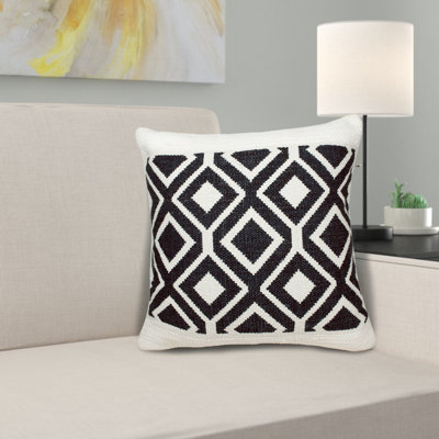 Modern Geometric Motif Textured Woven Cotton Blend Decorative Throw Pillow