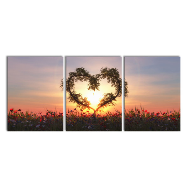 East Urban Home Bamboo Heart - 3 Piece Wrapped Canvas Print | Wayfair.co.uk