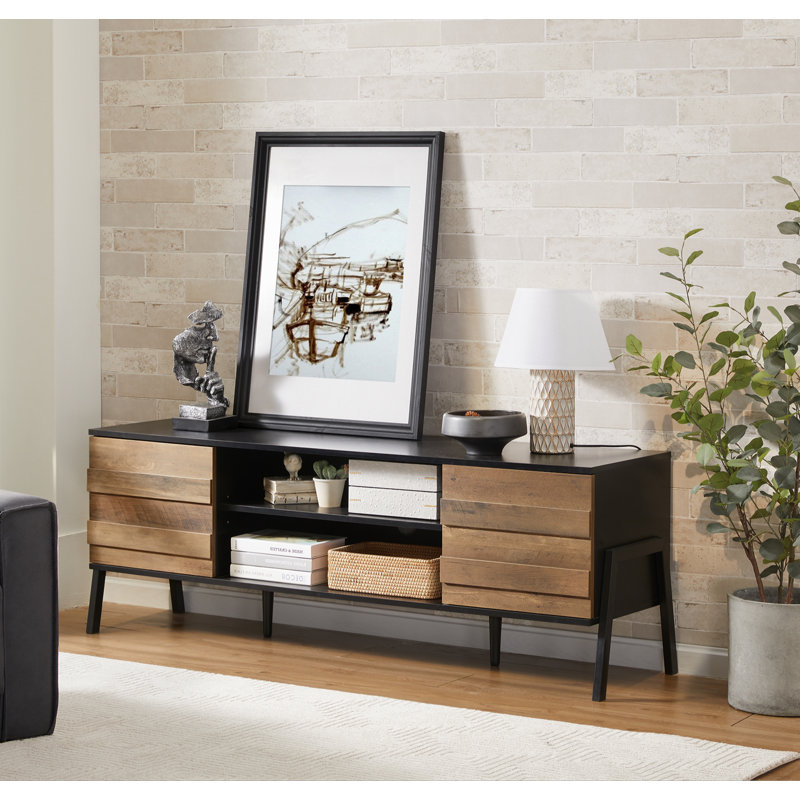 Artricia TV Stand for TVs, Black/Brown, 20.9" H x 68.4" W x 15.6" D