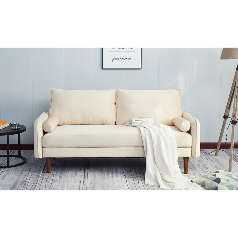 Canapé à accoudoirs arrondis 70 po Emteas, Velours beige
