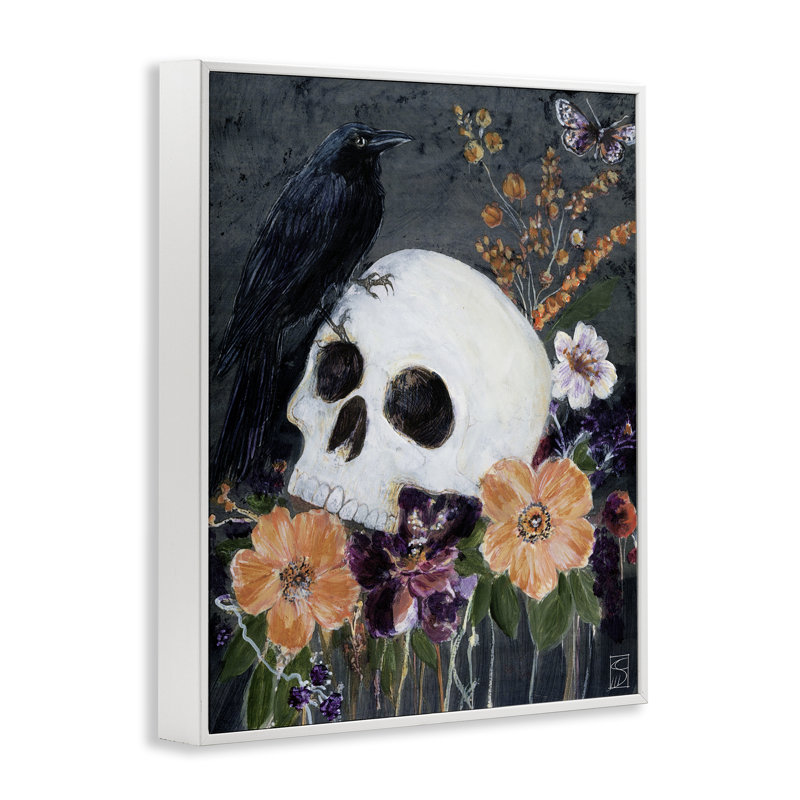 Giclée d'Halloween, fleurs et crâne d'Halloween, design par Sara Culpepper, H 30 po x l 24 po
