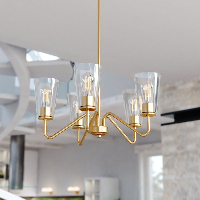 Therman 5 - Light Dimmable Shaded Chandelier, Brass